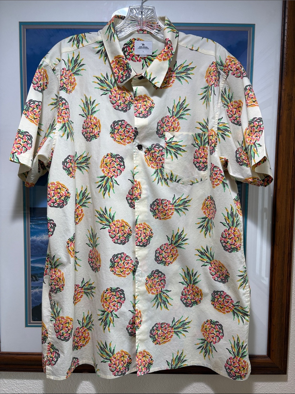 Rip Curl Cream Short-Sleeve Pineapple Print Button-Down Shirt